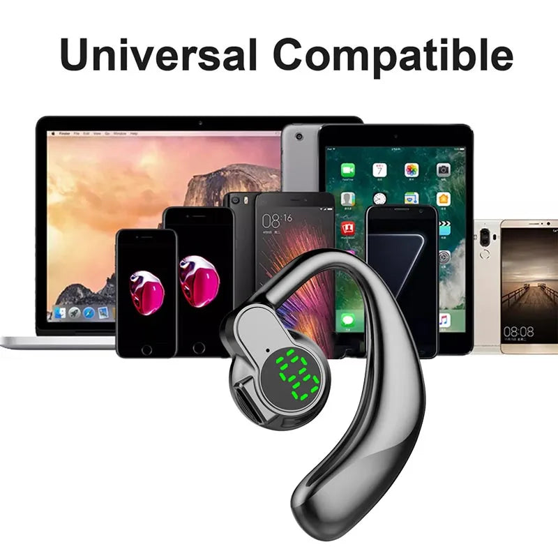 New 180°Wireless Headphone Bluetooth 5.4 Handsfree Noise Canceling Rotatable Sport Digital Display Earphones Single Ear Earhook