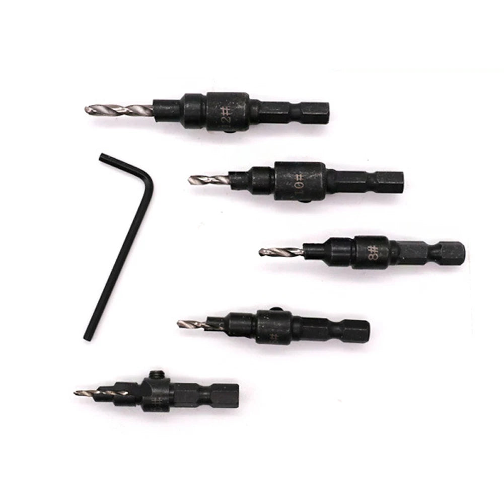 5Pcs/Set Countersink Drill Bit Set  Woodworking Drilling Tool Drill Bit  For Pilot Holes For Screw Sizes 5-14#