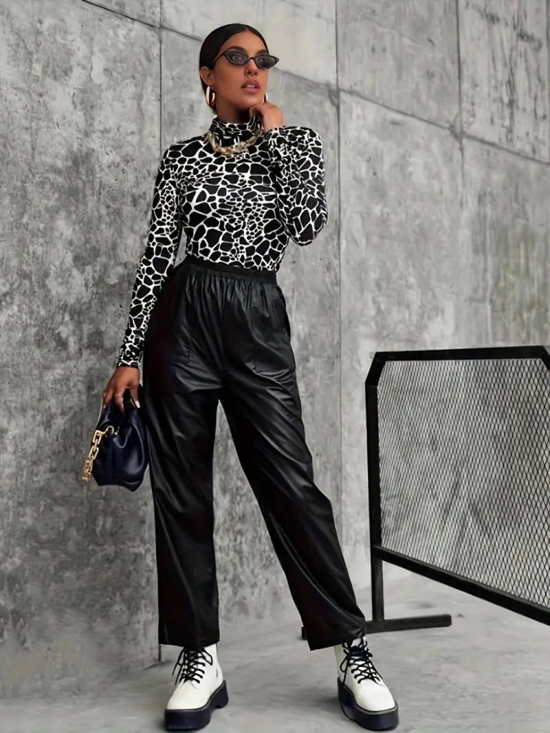 Women's Slim Fit High Neck Long Sleeve Top Versatile Street Style Fashionable Slimming Half High Neck Top