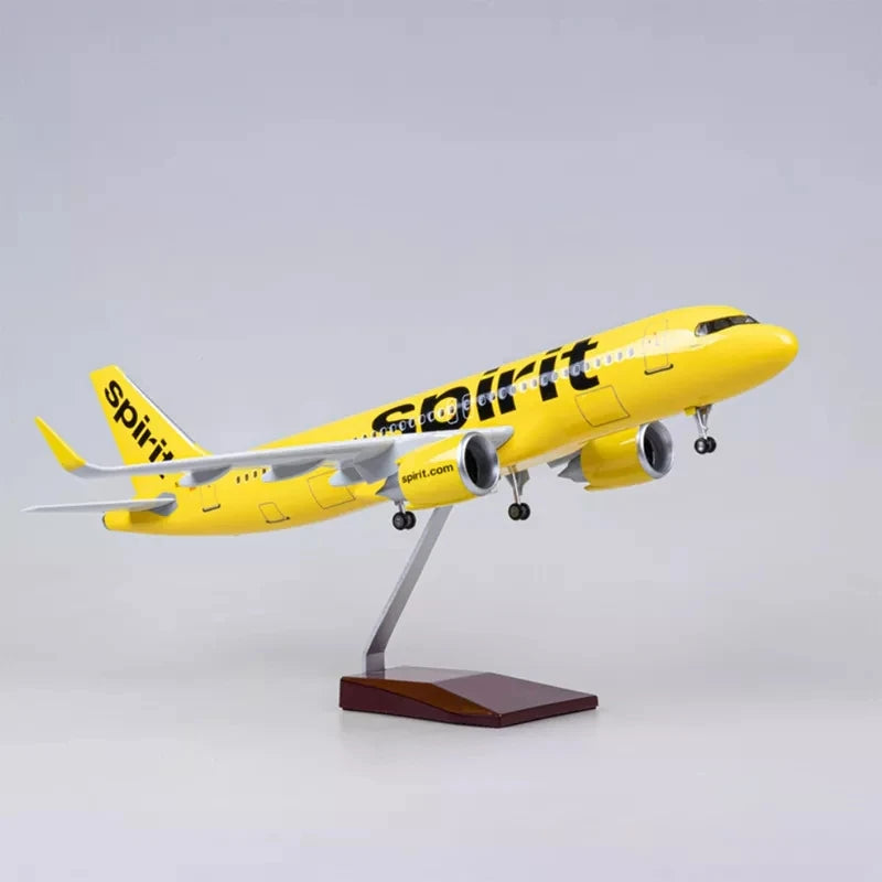 47CM A320 Spirit Airlines Airbus Aircraft 1:80 Scale 320 Series Die-Cast Resin Aircraft Model with Lighting and Wheels