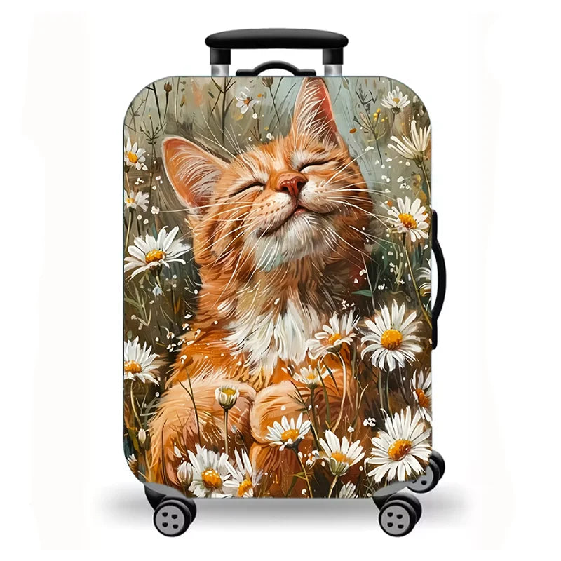 Suitcase protective cover, travel oil painting cat and dog pattern elastic suitcase dust cover, a total of 9 colors