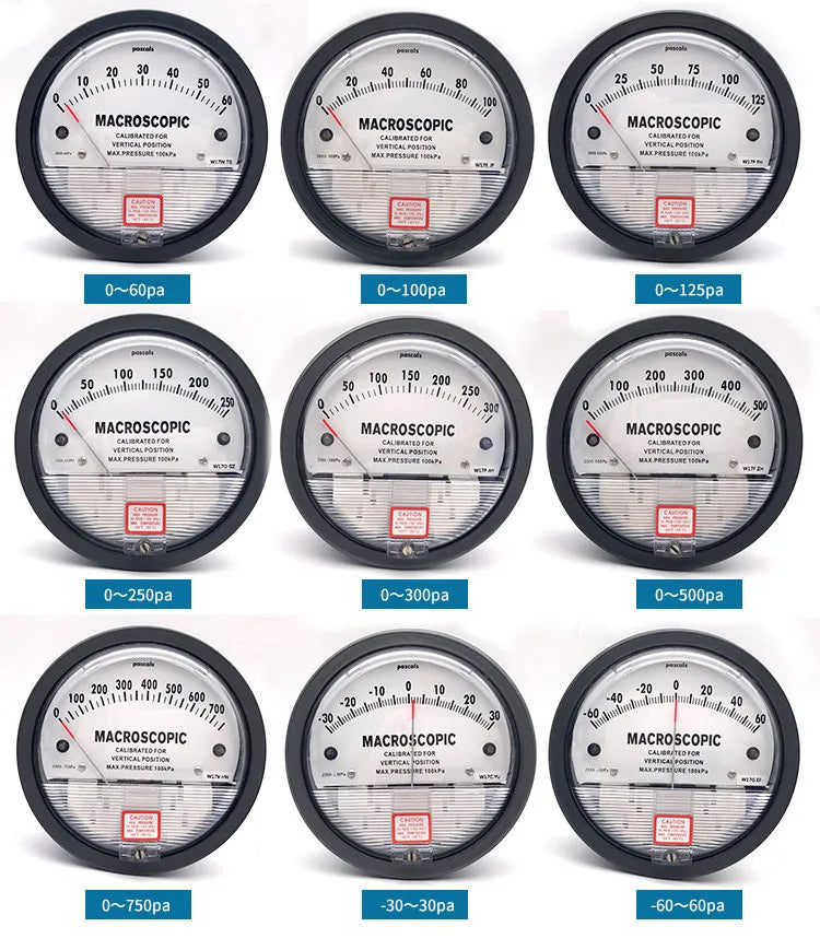 0-30Pa,60Pa,100Pa,125Pa,250Pa,300Pa,500Pa,750Pa,1kPa,5kPa Air Micro pressure Difference gauge pascal difference meter