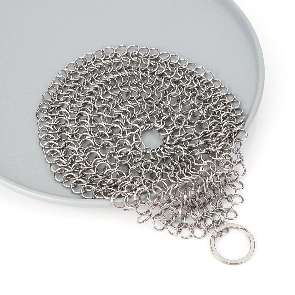 316 Stainless Steel Cast Iron Cleaner Chain Mail Scrubber Brush Pan Net Home Cookware Kitchen Tool Clean Kitchen Small Items