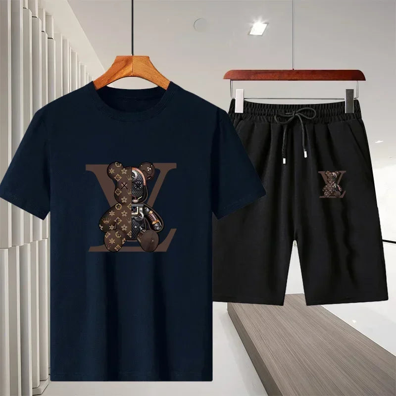 2025 Summer New Men Women Cotton Breathable T Shirt Shorts Two Piece Set Outdoor Casual Short Sleeve Sports Tracksuit Outfit