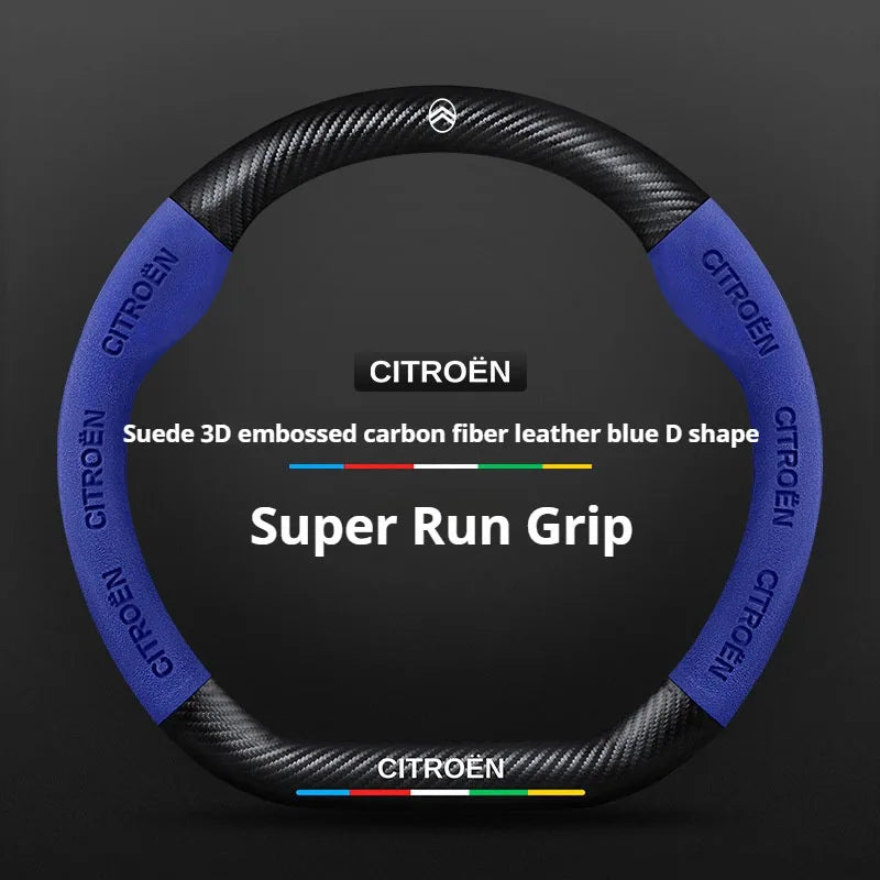 For Citroen C1 C2 C3 C4 C5 C6 VTS Xsara C-Crosser Berlingo Jumpy Carbon fiber Suede Car Steering Wheel Cover Auto Accessories