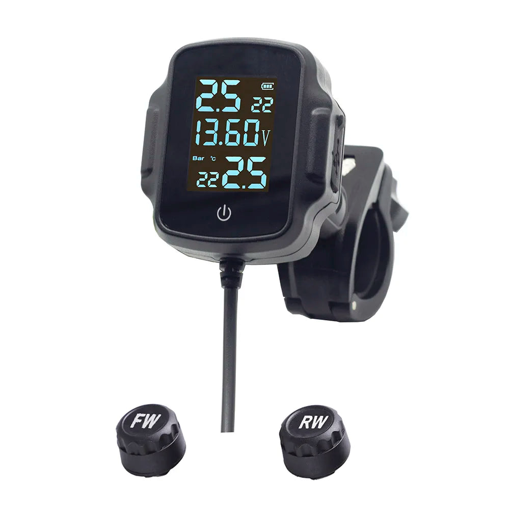 Motorbike Tire Pressure Monitoring System with QC 3.0 Fast Charging Temperature Monitoring Alarm System LCD Display Digital