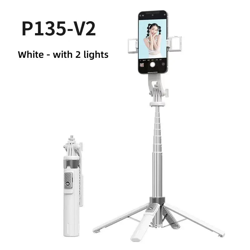P130/P135 Selfie Stick 1.35m Extendable Four-Legged Stable Selfie Stick Rechargeable Wireless Remote for Live and Selfie