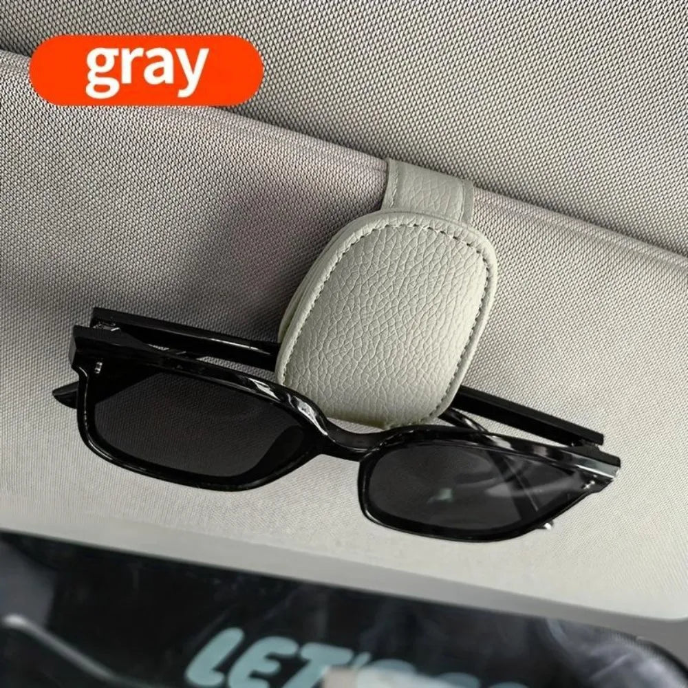 Black Leather Car Eyeglasses Holder Soft Fleece Lining Non-Slip Sun Visor Organizer For Men Women