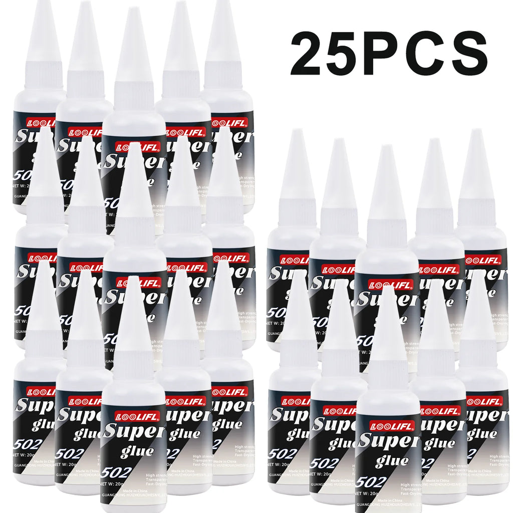 Loolifl, Best-Selling 1-25Pcs 502 Super Glue, Quick-Drying Cyanoacrylate Adhesive for Glass, Leather, Rubber, Wood, Metal, Strong Industrial Strength Glue