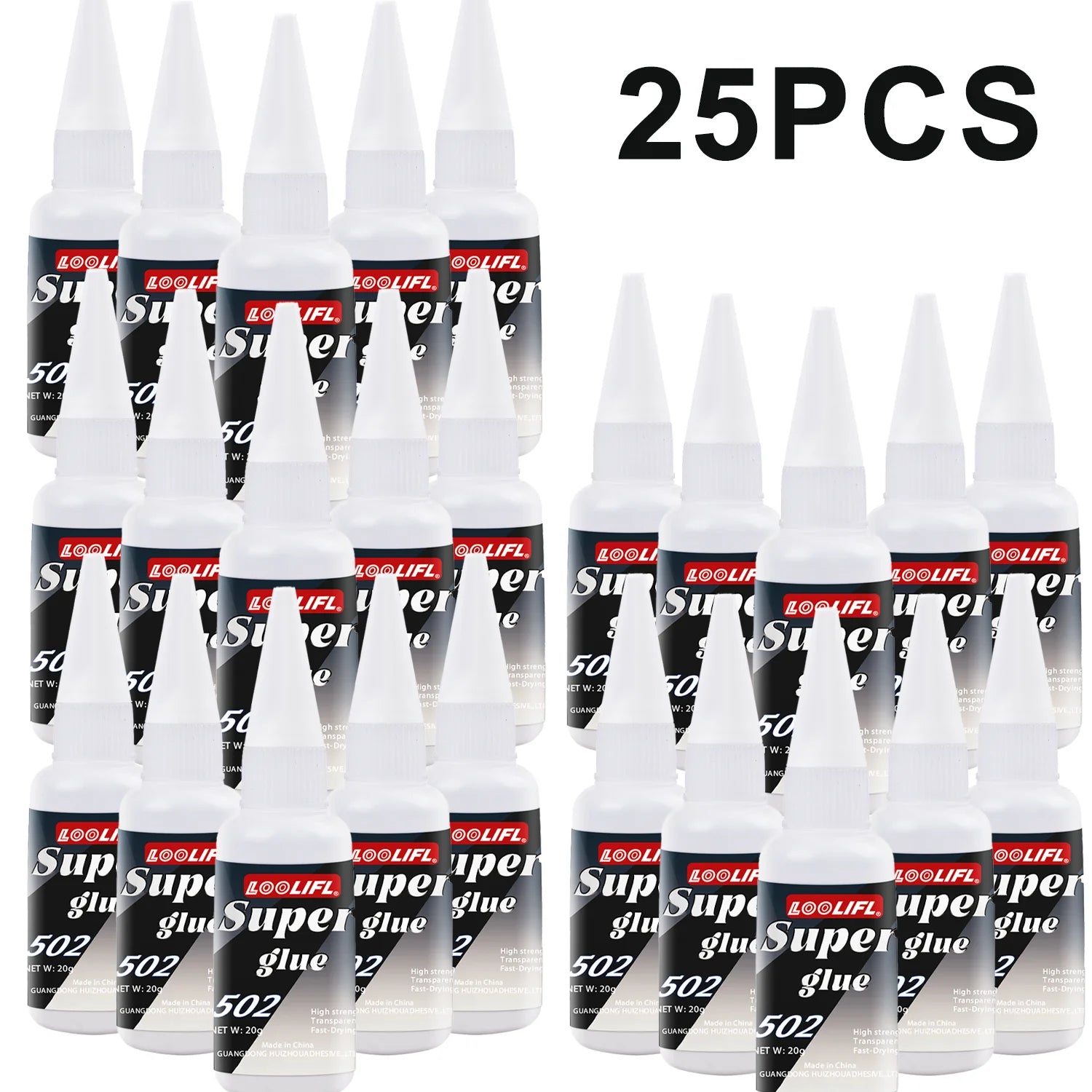 Loolifl, Best-Selling 1-25Pcs 502 Super Glue, Quick-Drying Cyanoacrylate Adhesive for Glass, Leather, Rubber, Wood, Metal, Strong Industrial Strength Glue