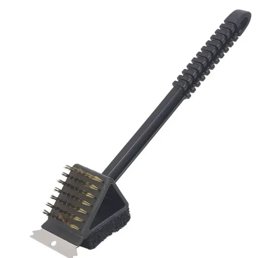 1pc 3 In 1 Corner Copper Wire Brush Barbecue Grill Oven Cleaning Bbq Brush Copper Wire Sponge Shovel Long Handle