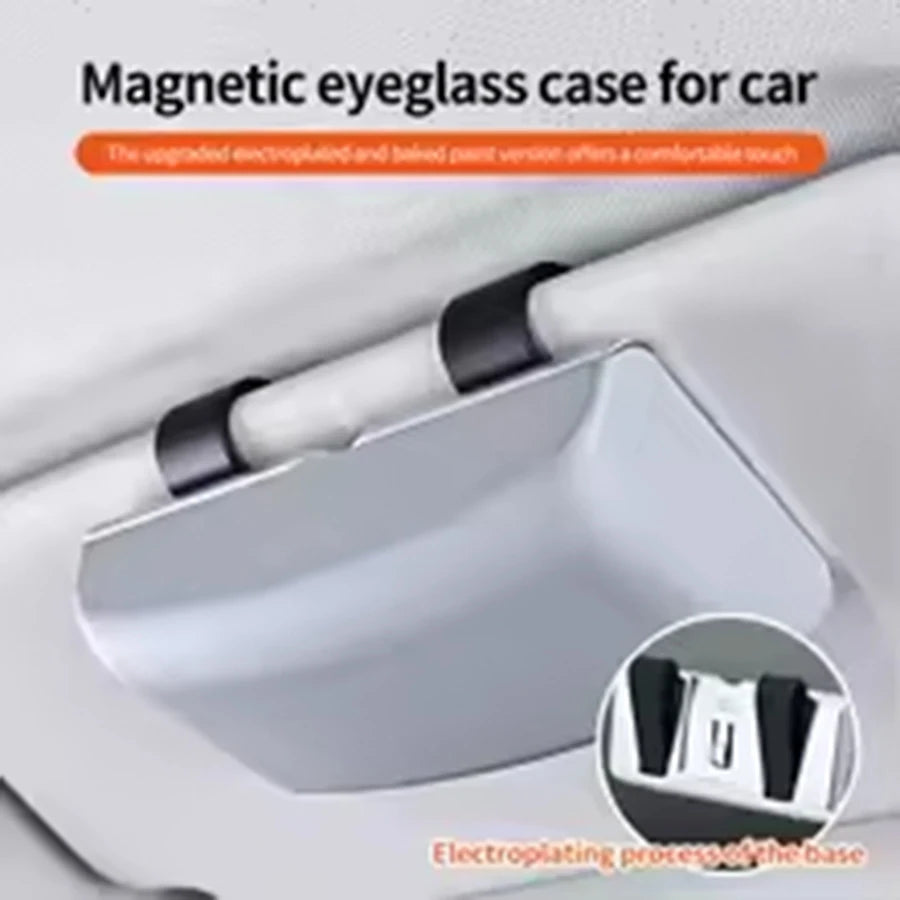 Magnetic Switch Car Glasses Box Portable Car Sun Visor Sunglasses Holder Car Eyeglass Case Portable Electroplated Glasses Box