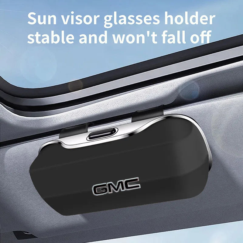 For GMC Car Sunglasses Holder, ABS Visor Glasses Case Clip Carbon Fiber Texture Car Sun Visor Glasses Box Storage