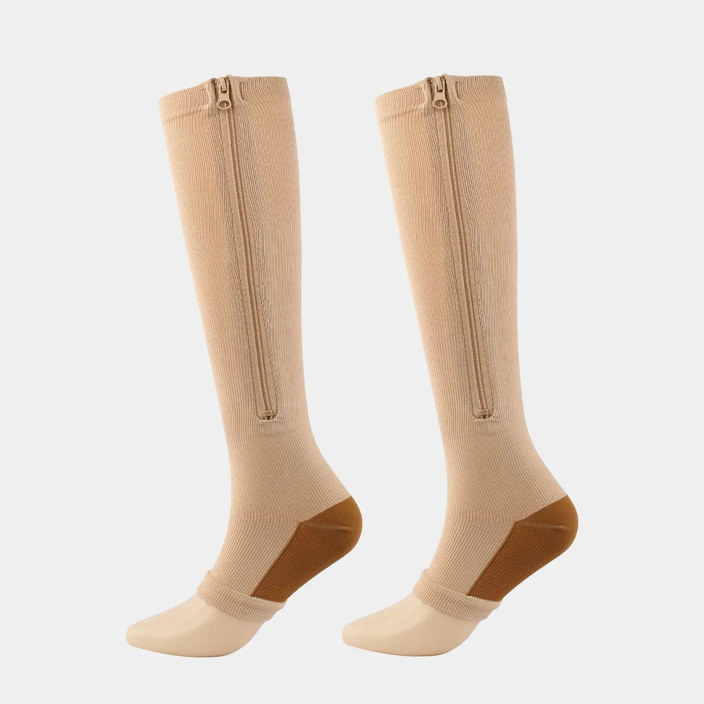 Zipper Compression Socks 15-20 mmHg Open Toe, Medical Zip Up Compression Stockings for Women Men Improves Blood Circulation, Rel