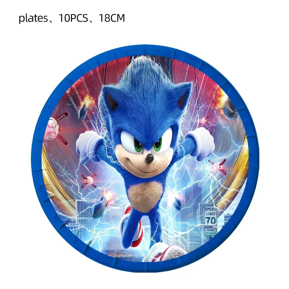 Sonic Birthday Party Supplies Hedgehog Action Figure Disposable Tableware Paper Plates Cup Knife Fork Spoon Baby Bath Toys