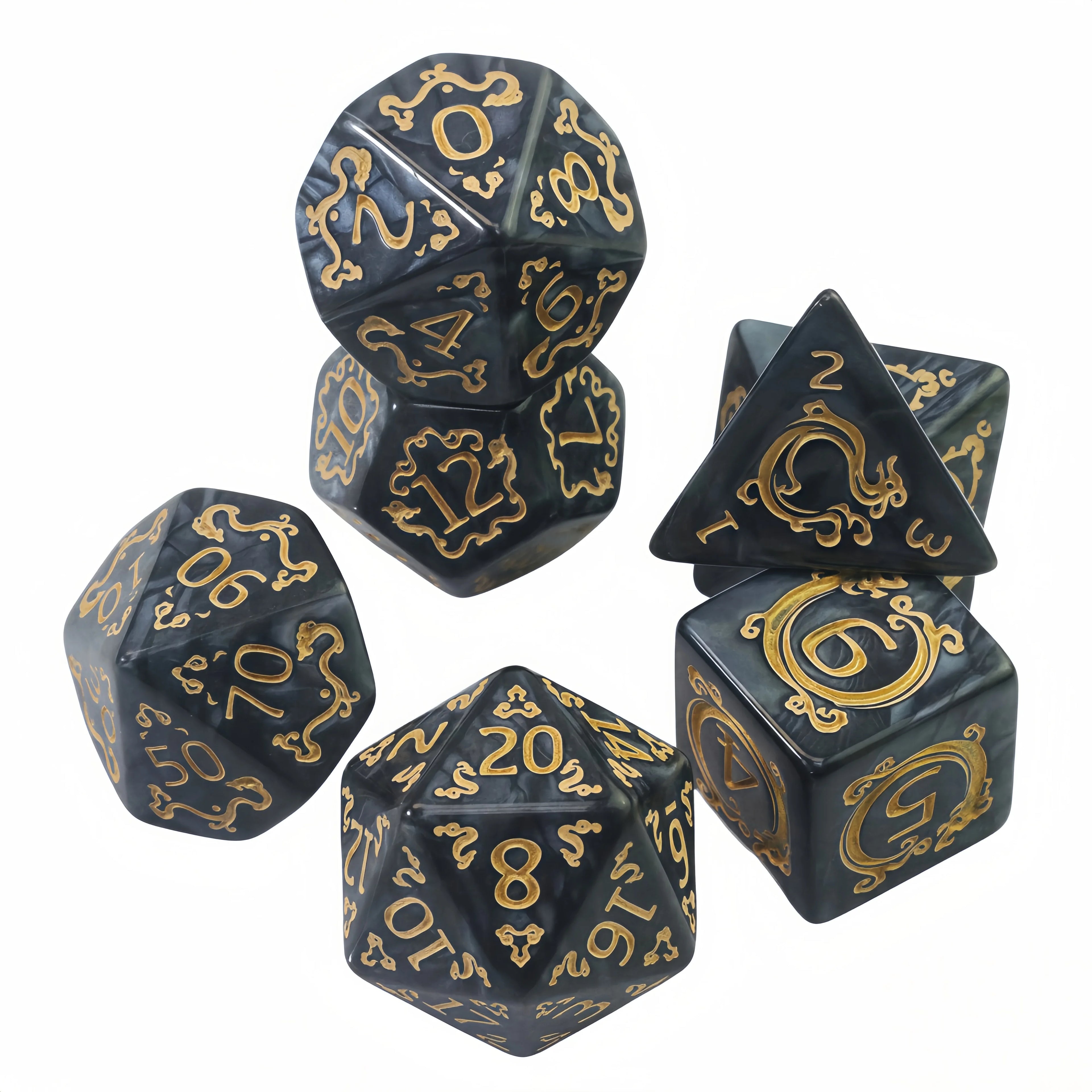 DND Dice Set, 7pcs Polyhedral Dice Marble Effect for D&D Role Playing Game, Club Party DND RPG Board Game Accessories