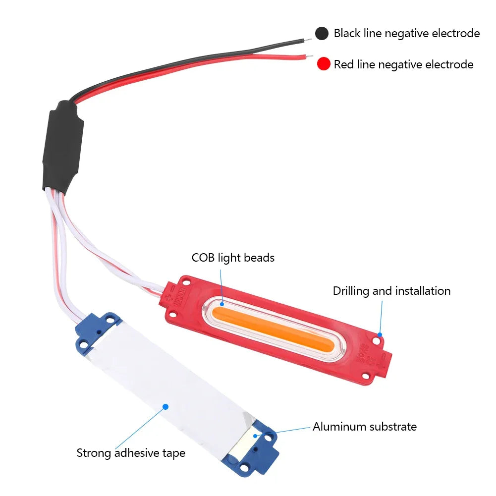 2pcs 12V LED Red Blue Strobe Lights Vehicle Warning Flash Lamp For Car Moto Bike Grille Decor Atmosphere Lighting