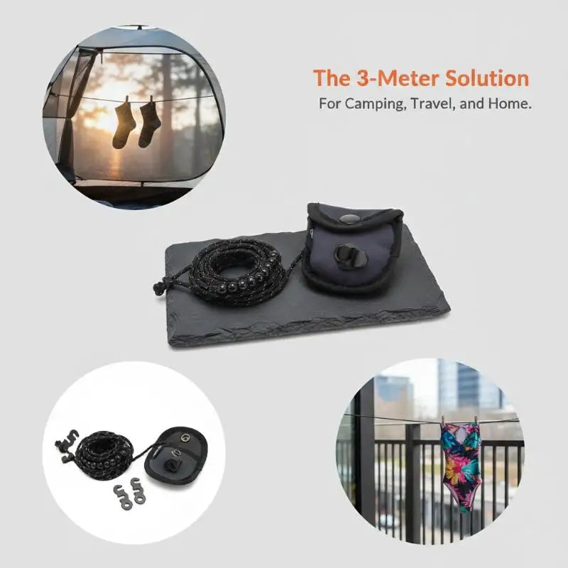 Portable Beaded Clothesline Anti-Deformation Adjustable Fixing Beads for Outdoor Camping Balcony Travel Use