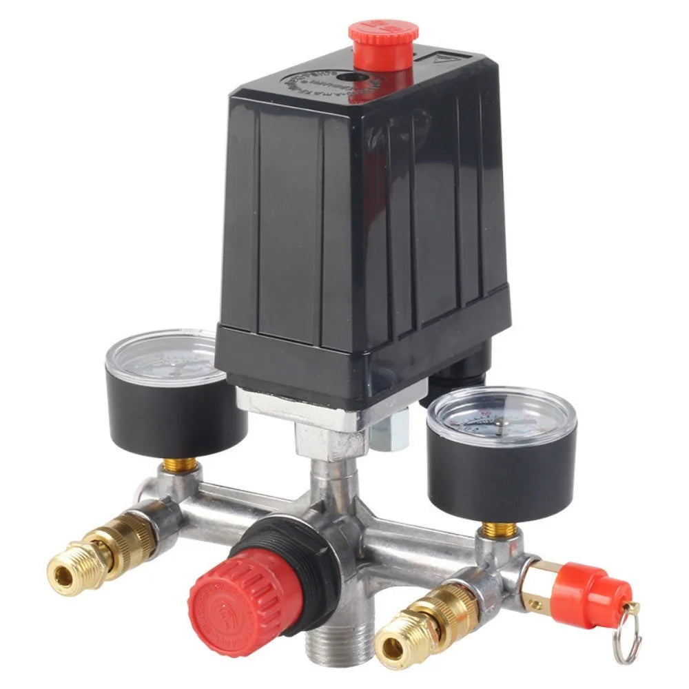 90-120PSI Air Compressor Pressure Valve Kit Dual Pressure Gauges Vertical Switch Air Compressor Control Switch Quick Adjustment
