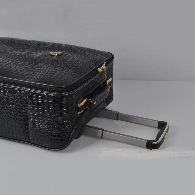 Genuine Leather Crocodile Pattern Travel Luggage Luxury Fashion 16/20/24 Inch Boarding Trolley Suitcase for Men and Women