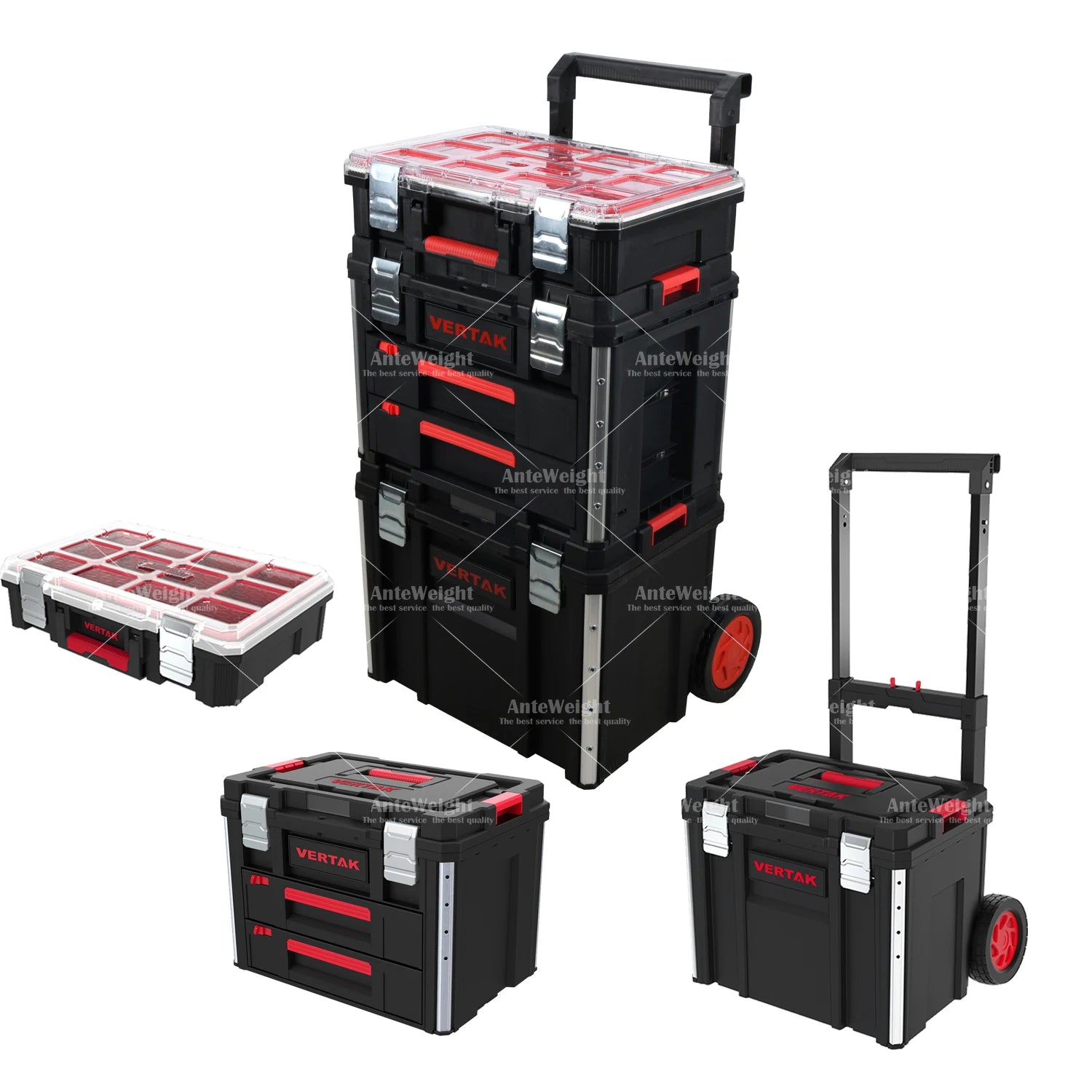 Vertak 3 in 1 Multifunctional Portable Trolley Case Three-Layer Plastic Toolbox Storage Box with Drawers
