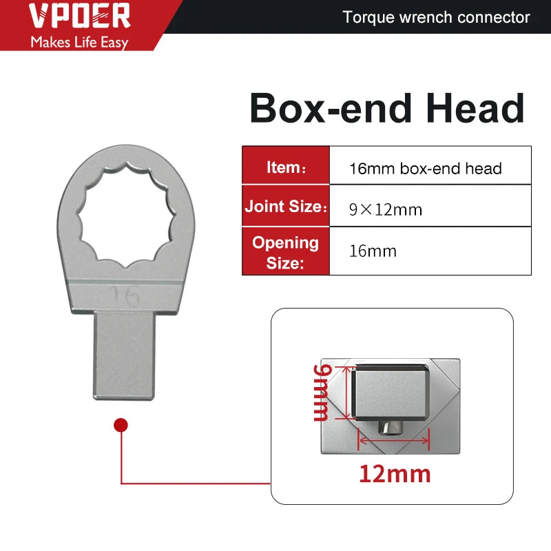Open Ended Insert Tools 9X12 Torque wrench Head Changeable head Box End Ring Spanner Head Ratchet Insert Tools head