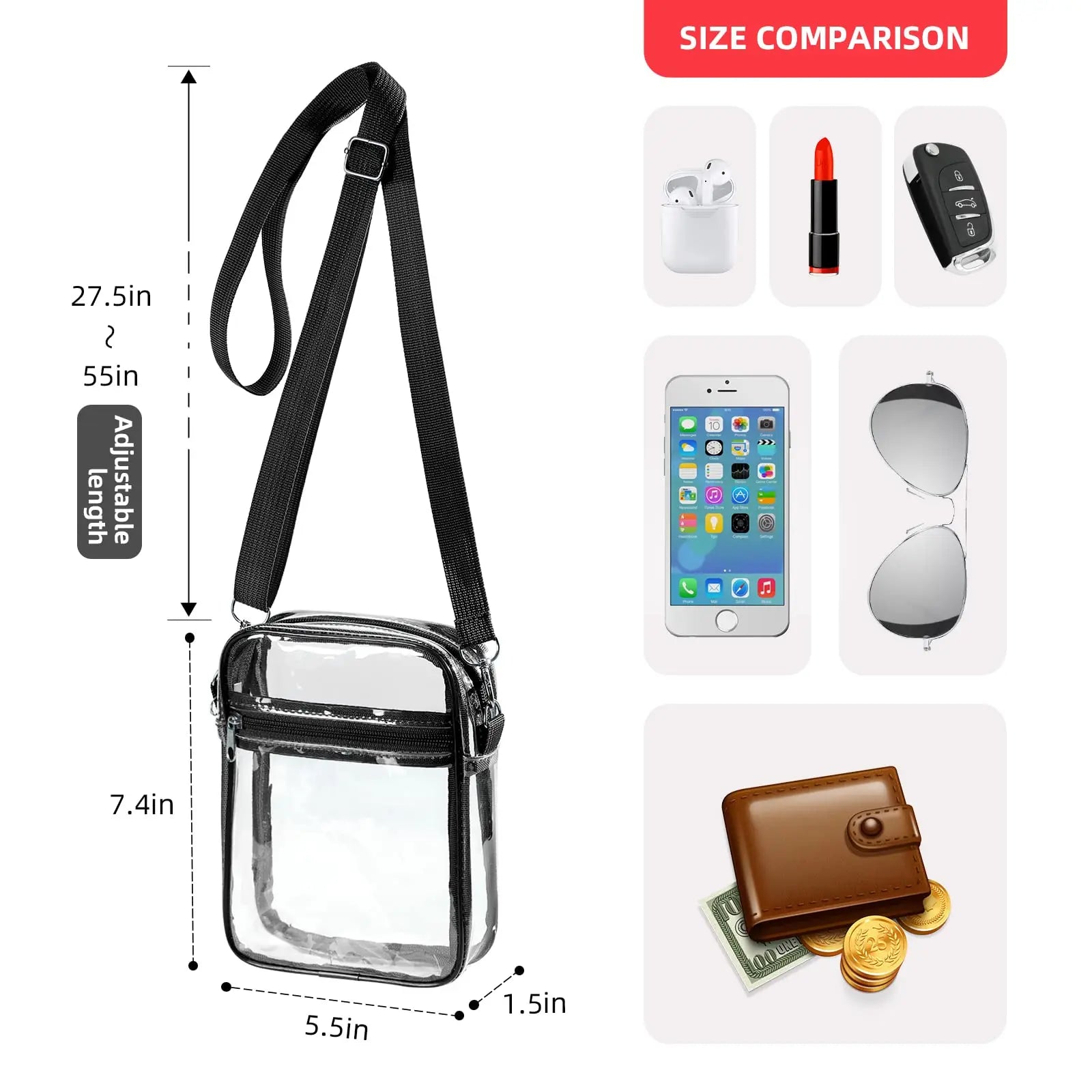 Women Clear PVC Shoulder Bag Stadium Approved Transparent Concert Crossbody Bag With Front Pocket Casual Lightweight Handbag