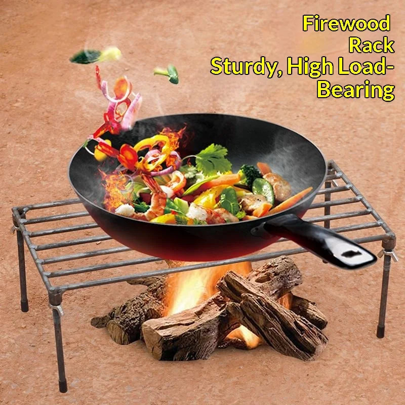 Outdoor Firewood Pot Rack Picnic Barbecue Smoked Bacon Detachable BBQ Rack for Camping And Gardening
