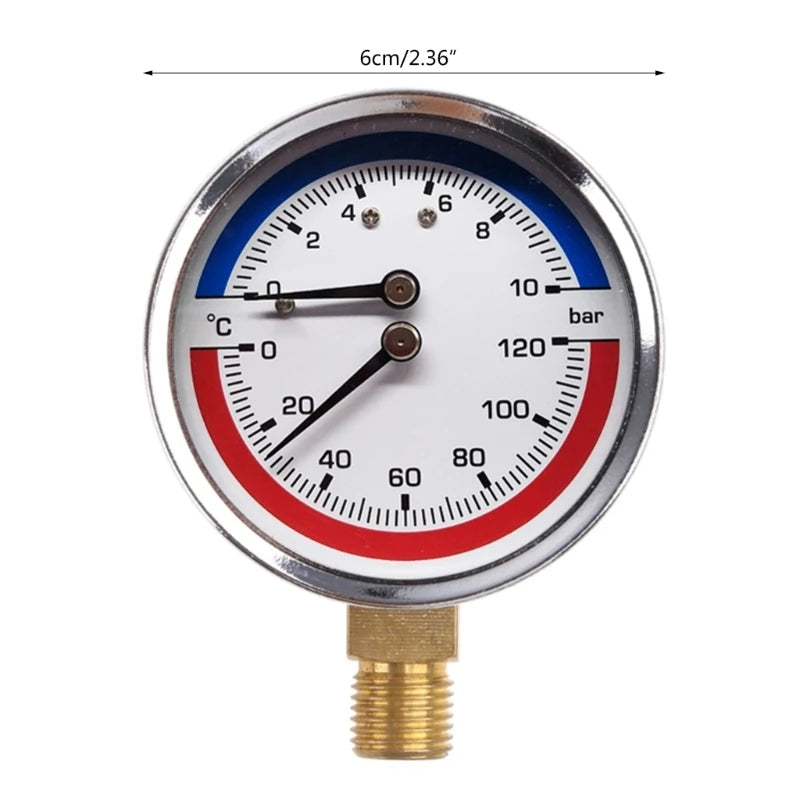 Thermo-manometer Boiler Temperature & Pressure Gauge 0-120 ℃ 0-10 Bar Mearsuring Range Fitting- for Floor Heating Drop