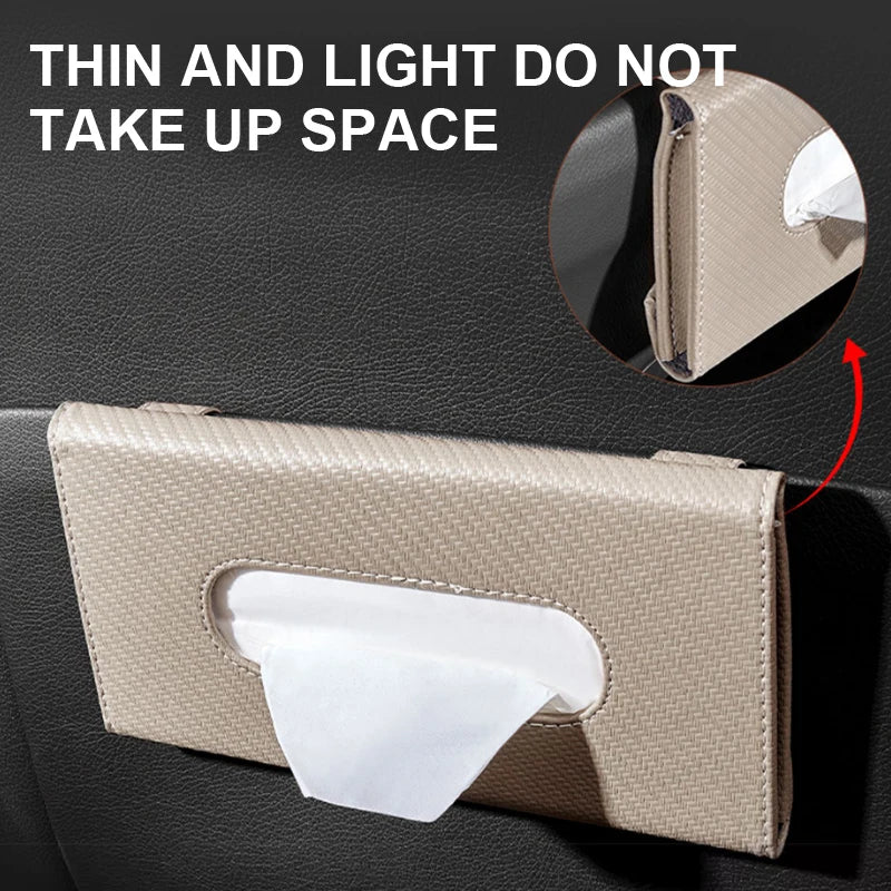 SEAMETAL Car Sun Visor Tissue Box Carbon Fiber Tissue Storage Case Universal Auto Interior Clip-on Style Paper Towel Storage Bag