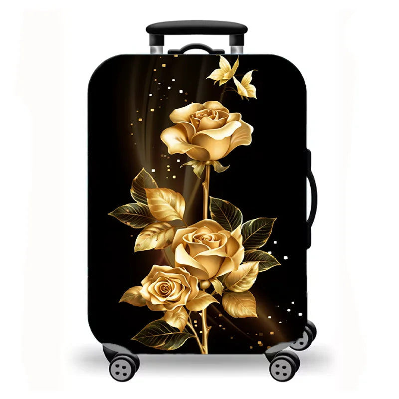 Luggage Cover, Luxury Floral Rose Print Stretch Suitcase Protector for Travel, Elegant Peony Sunflower Art Design