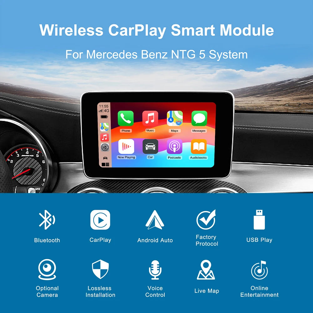Wireless CarPlay Android Auto Fits For Mercedes A B C CL S CLA CLS CLASS GLA GLS GLC GLE V250 V260 DB11 Sprinter NTG5.0