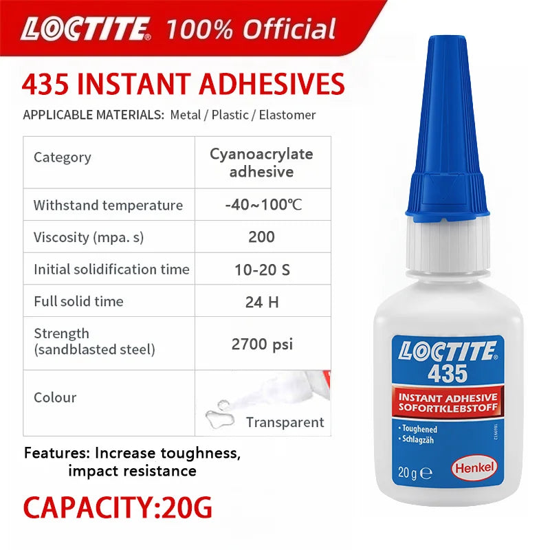 100% Original Loctite 401 403 406 480 460 415 435 454 495 498 Instant Adhesive 20g Strong Super Glue Cyanoacrylate Glue