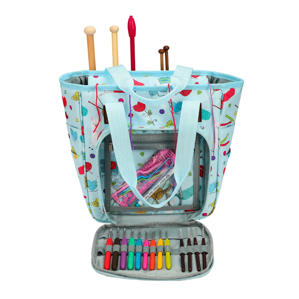 KOKNIT Knitting Tote Bag Yarn Storage Bag for Knitting Needles Crochet Hooks and Sewing Accessories DIY Sewing Kit Bag For Mom