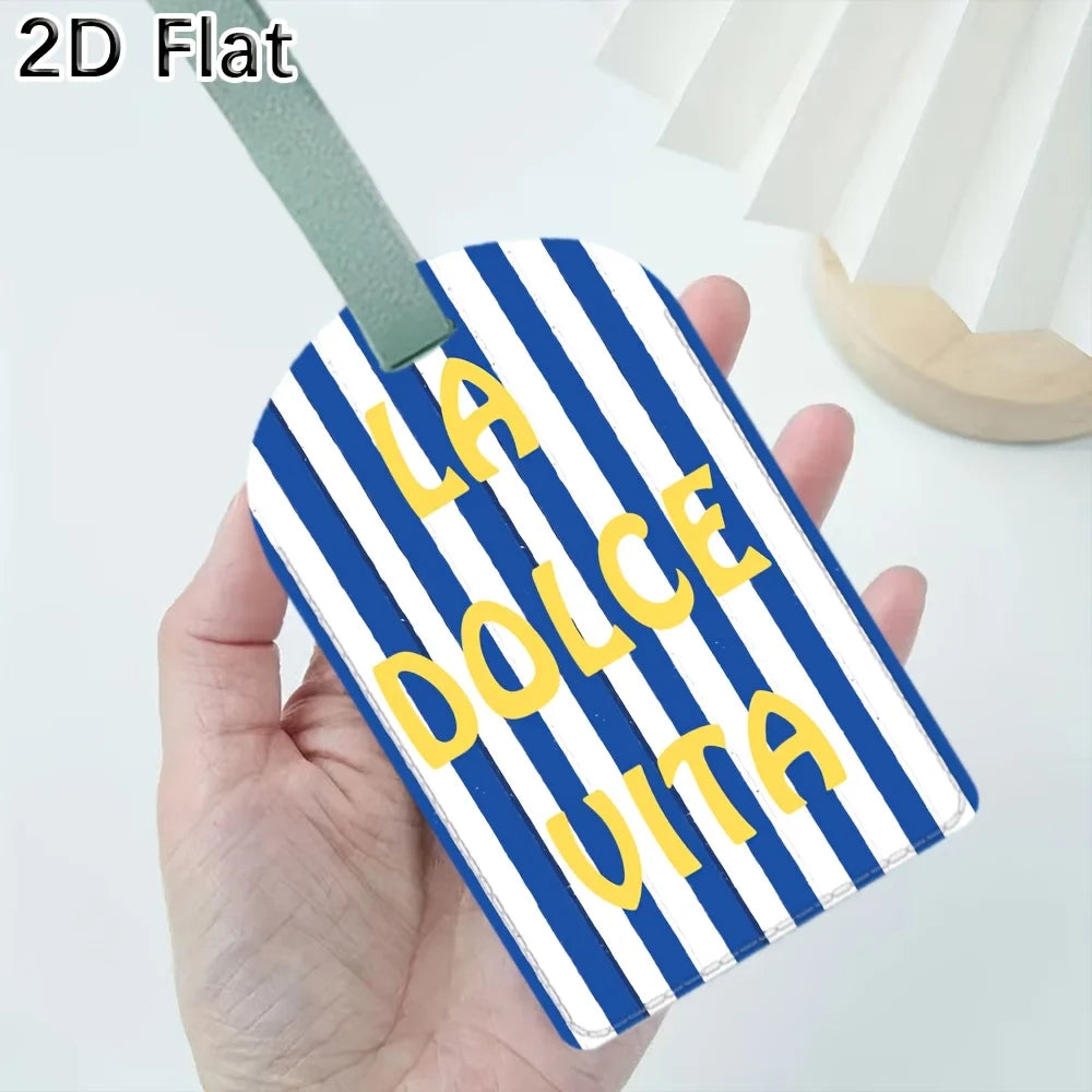 Striped Luggage Tag Blue White Pattern "LA DOLCE VITA" Printed Travel Bag Tag Suitcase Baggage Identifier for Travel Additions