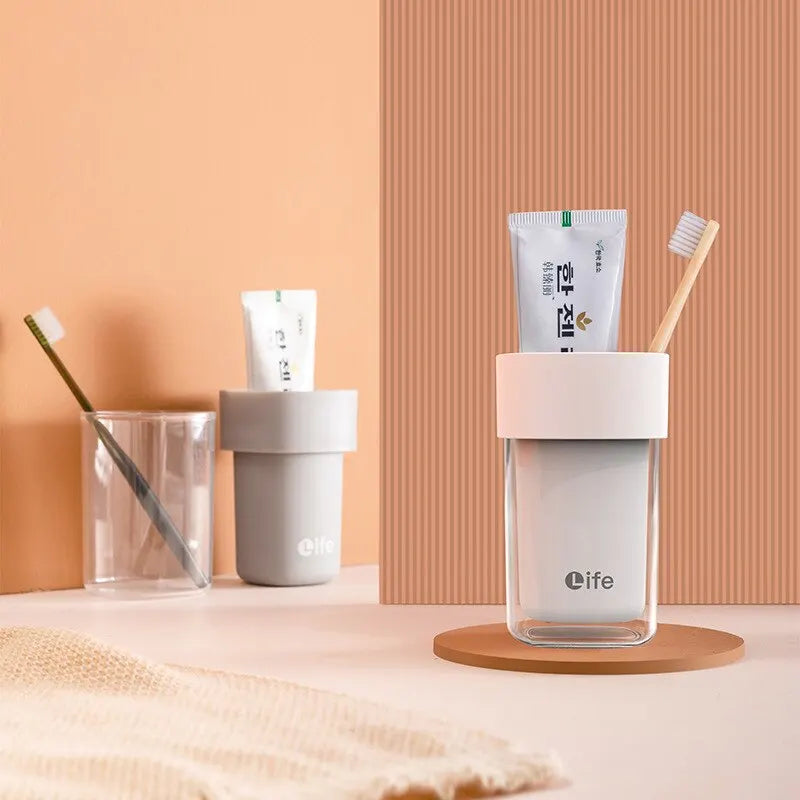 Double Layered Simple Mouthwash Cup Household Toothbrush Cup Couple Travel Toothbrush Storage Box Wash and Rinse Portable Set