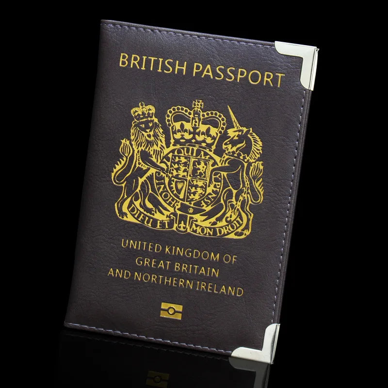 New British Copper Footed Passport Holder Leather Passport Cover Wallets Thin Metal Corner Passport Covers Travel Id Holder