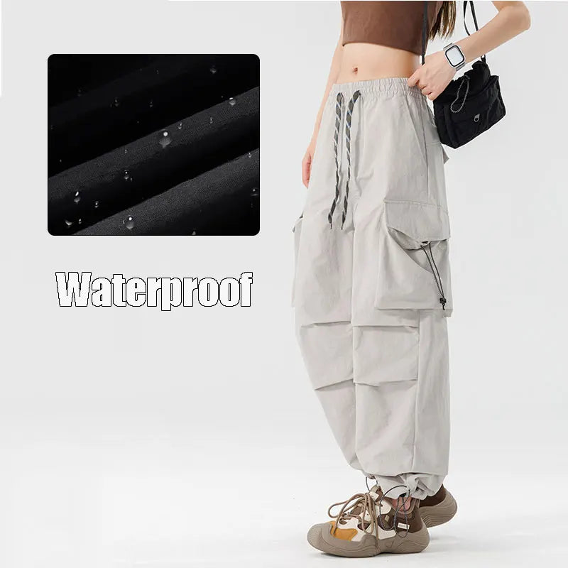 Women Hiking Pant Elastic Waist Trouser Adjustable Cuff Windproof Pant Men Outdoor Camping Pant Multiple Pockets Waterproof Pant