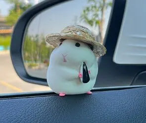 1PC Cute Hamster with Straw Hat Car Ornament,Car Decoration Auto Interior Dashboard Accessories
