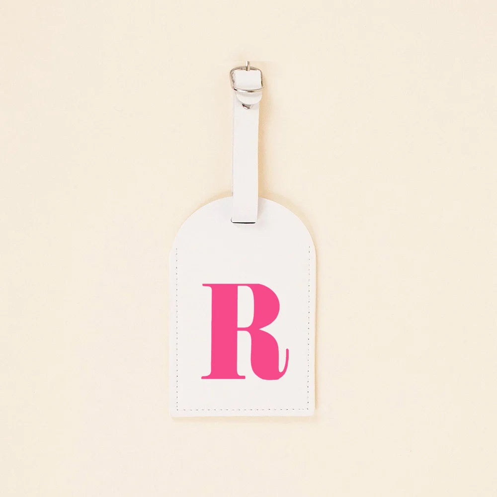 Rose Pink Initial Monogram Luggage Tag Bachelorette Party Favors Girls Trip Travel Gift PU Leather for Suitcase Baggage Handbag
