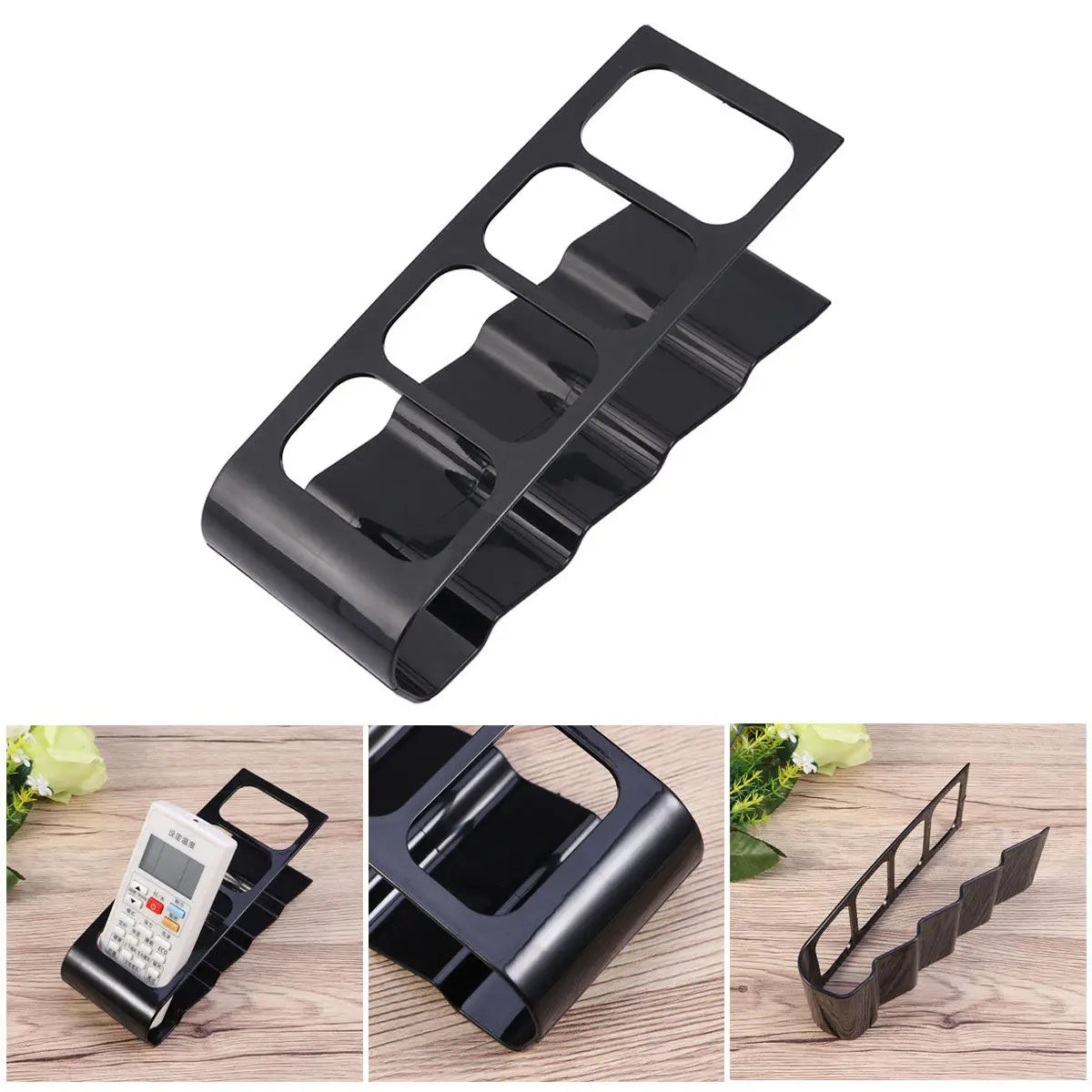 4 Frame Remote Organizer Holder TV Dvd Vcr Remote Storage Rack Compact Design Anti Slip Portable Black Organizer