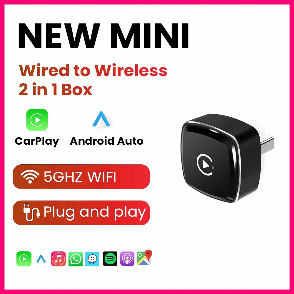 ANYFAR Wireless 2IN1 CarPlay Android Auto Wireless Adapter Plug And Play Dongle Bluetooth WiFi Fast Connect