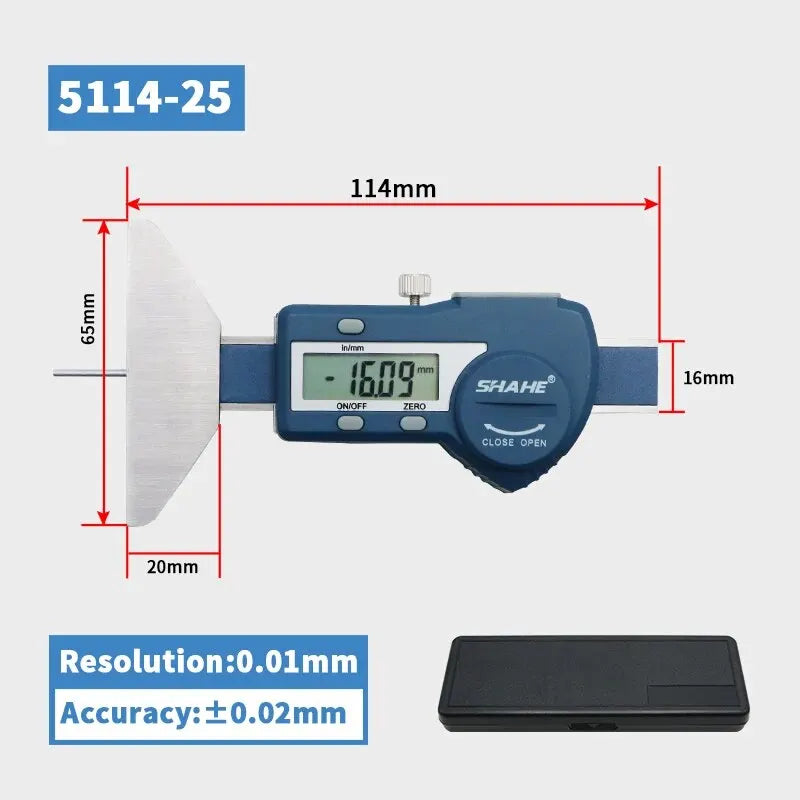 Shahe Depth Gauge Digital Car Tyre Tire Tread Depth Gauge Meter Measurer Tool Stainless Steel Caliper Range 0-25mm/0-50mm
