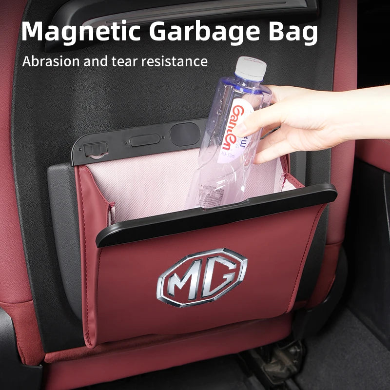 Magnetic Car Seatback Waste Storage Bag Leather Tools Box For Morris Garages MG 6 3 5 7 TF ZR ZS HS GS GT Hector RX5 RX8 350 550