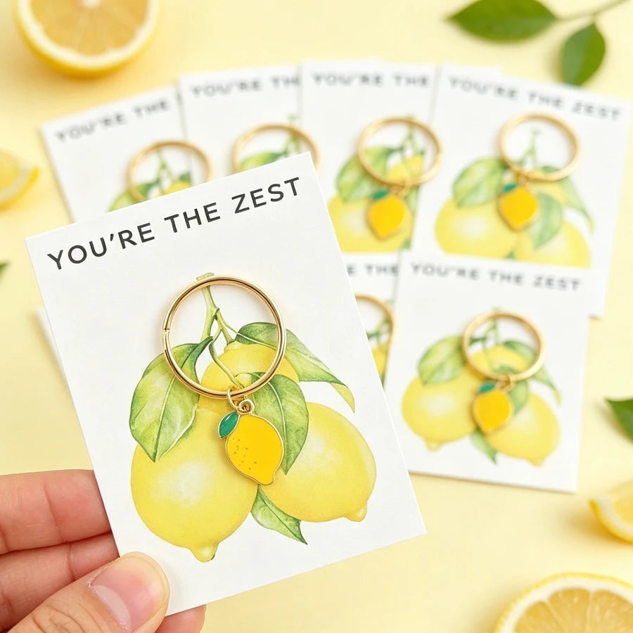 7 Chic Lemon Keychains, Including Positive Lemon Cards, Are Perfect for Back-To-School, Birthdays, Parties, Unique Friendship Keepsakes, Charming Summer Lemon Decorations, and as Inspirational Gifts for the Family.