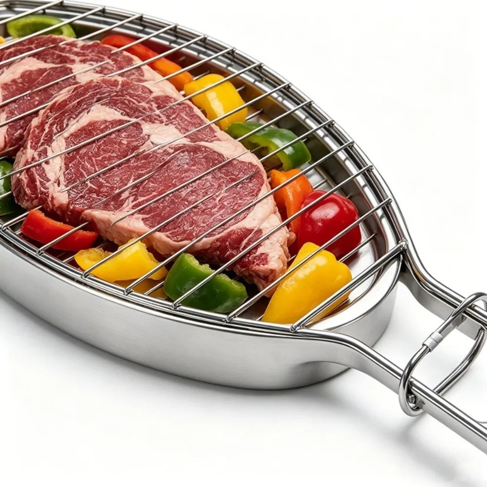 Versatile Fish-Shaped Iron Fish Grill Rack Wire Grid Long Handle Fish Grill Basket 42cm Easy Clean Grill Rack Outdoor Cooking