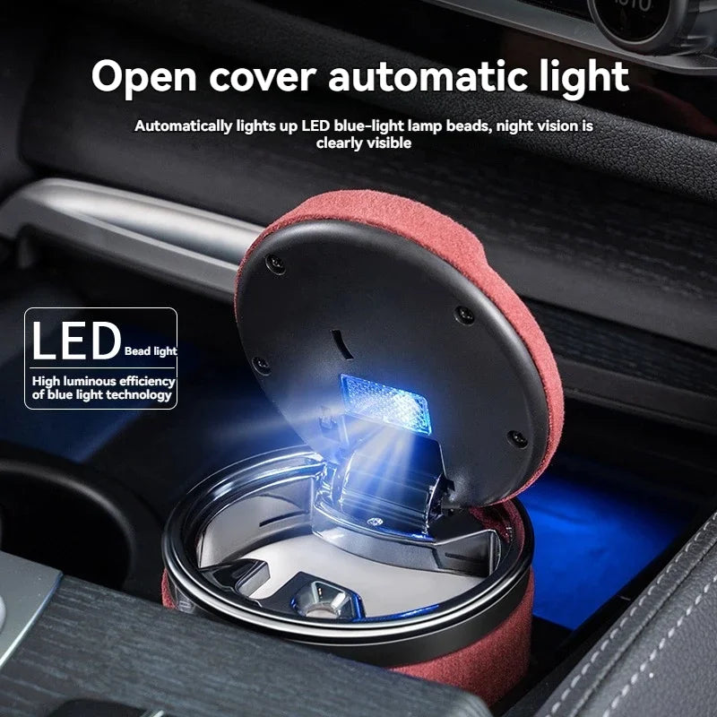 Car Suede Ashtray With Blue-Ray LED Light Creative Ceramic Ashtray Cigarette Holder with logo For BYD Equation Leopard 5 2023 +