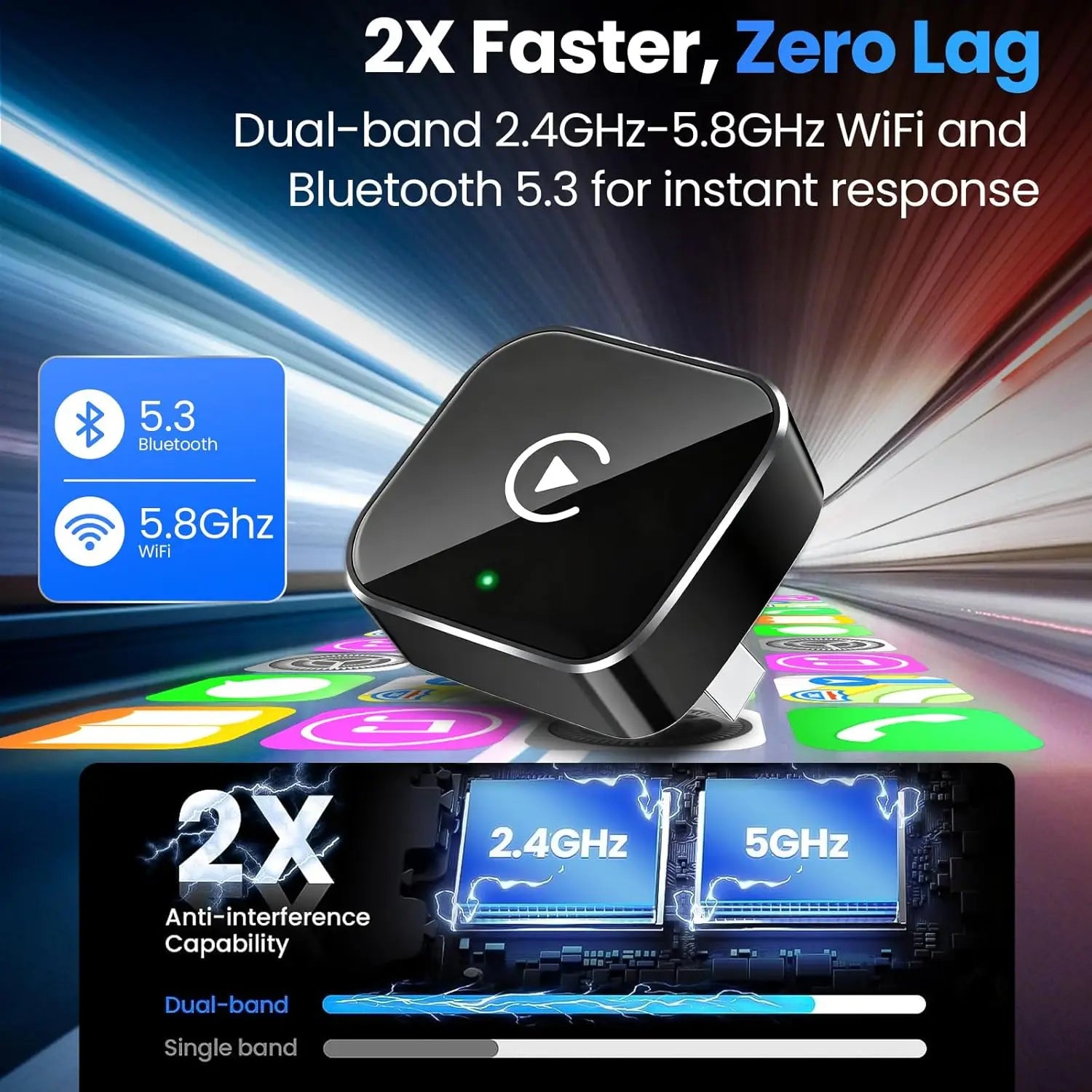 Wireless CarPlay Adapter2026 Upgraded – Suitable for Apple iPhone & Android, with Compact Size, Plug-and-Play Convenience, and F