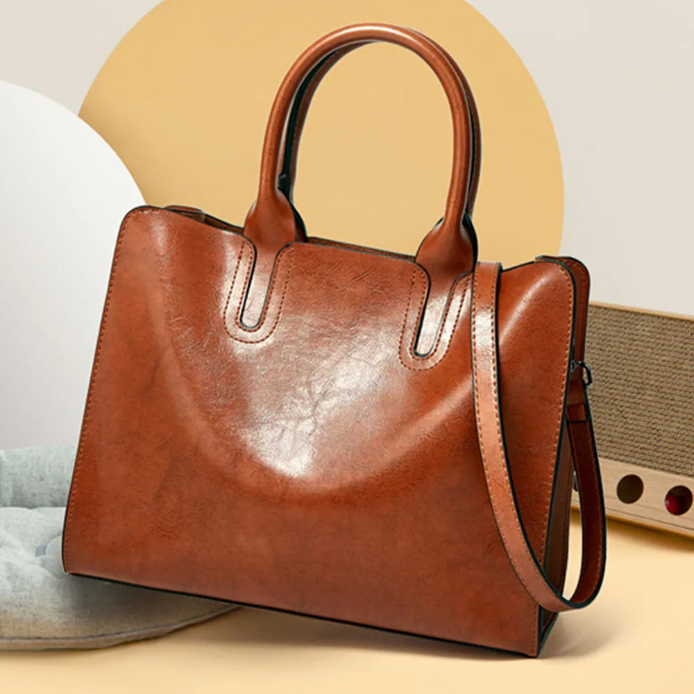 Vintage OIL SKIN pu Leather Casual Crossbody Bag women Big bags High Quality Tote Women's Handbags Shoulder Messenger Bags sac