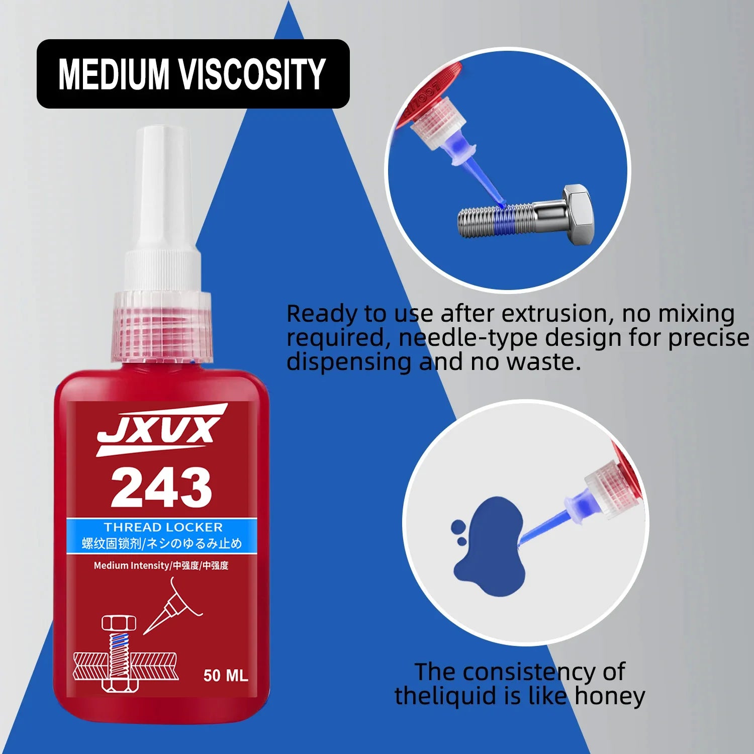 243 Blue Threadlocker Medium Strength 50ml Threadlocker Anaerobic Glues Anti Loose Screw Glues Fastening Sealant Quickly Cured Thread Locking Agent Sealant for Screws.